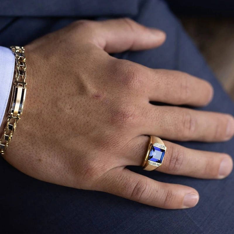 14K Yellow Gold Men's Square Sapphire Ring