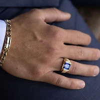 14K Yellow Gold Men's Square Sapphire Ring