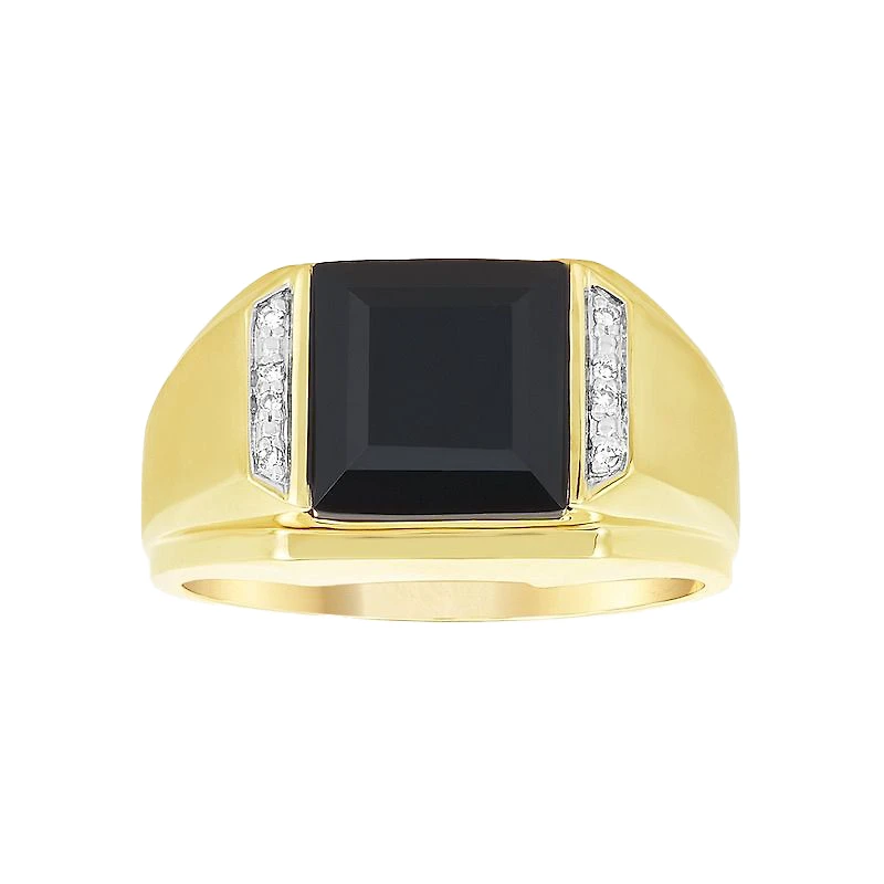 14K Yellow Gold Men's Square Onyx Ring