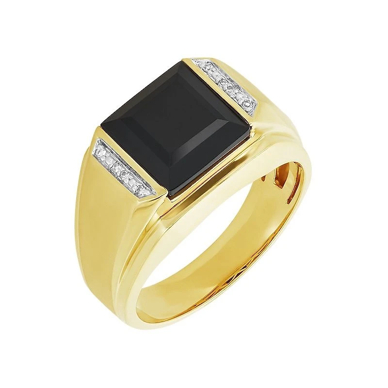 14K Yellow Gold Men's Square Onyx Ring