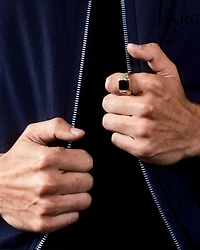 14K Yellow Gold Men's Square Onyx Ring