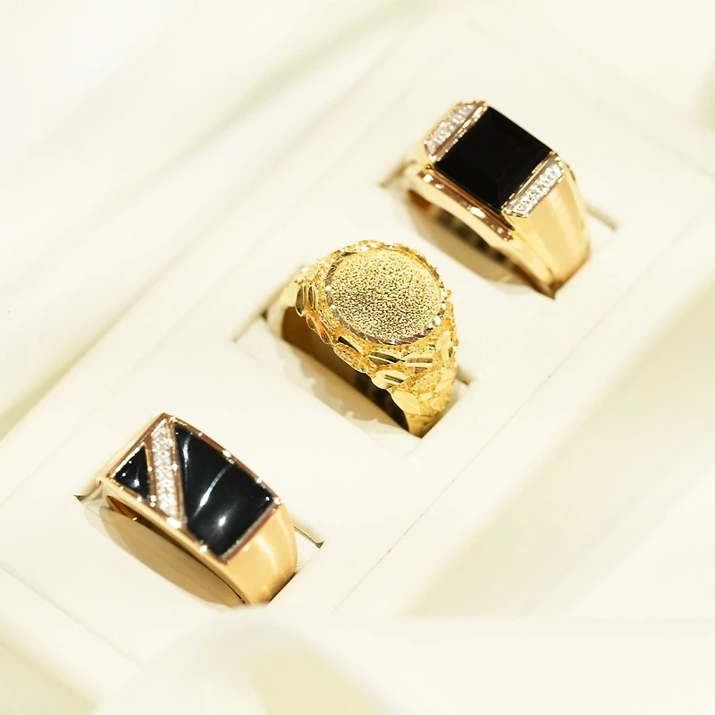 14K Yellow Gold Men's Square Onyx Ring