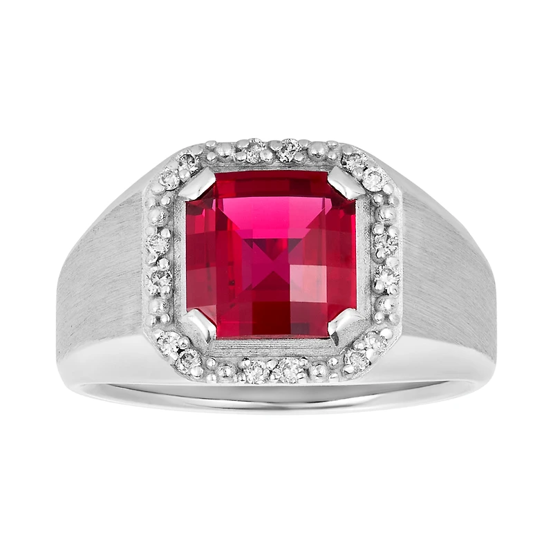 14K White Gold Ruby Halo Diamond Ring