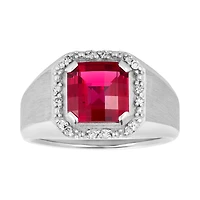 14K White Gold Ruby Halo Diamond Ring
