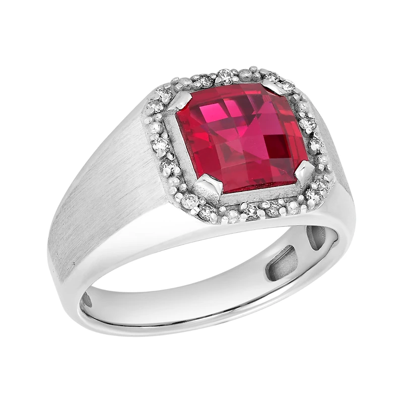 14K White Gold Ruby Halo Diamond Ring