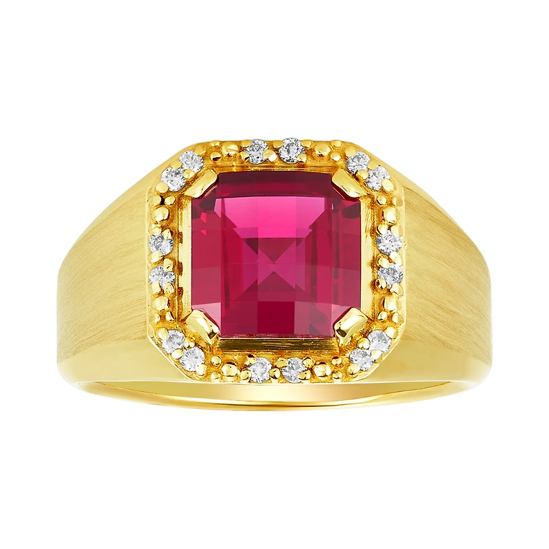 14K Yellow Gold Ruby Halo Diamond Ring
