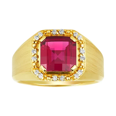14K Yellow Gold Ruby Halo Diamond Ring
