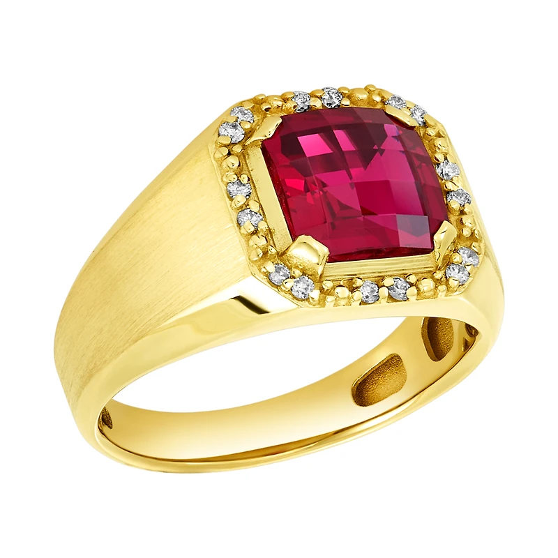 14K Yellow Gold Ruby Halo Diamond Ring
