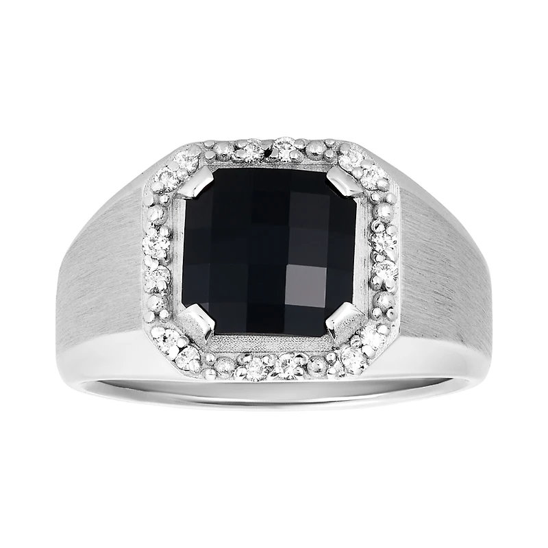 14K White Gold Onyx Halo Diamond Ring