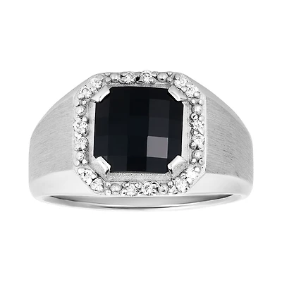 14K White Gold Onyx Halo Diamond Ring