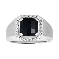 14K White Gold Onyx Halo Diamond Ring