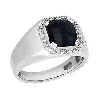 14K White Gold Onyx Halo Diamond Ring