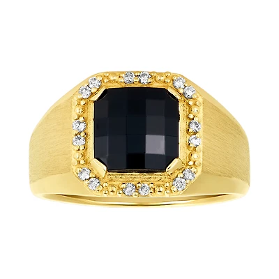 14K Yellow Gold Onyx Halo Diamond Ring
