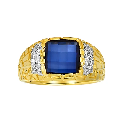 14K Yellow Gold Sapphire Nugget with Accent Diamond Ring