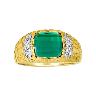 14K Yellow Gold Emerald Nugget with Accent Diamond Ring