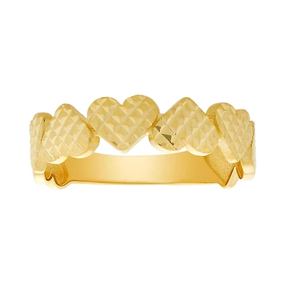 14K Yellow Gold Diamond Cut Heart Ring