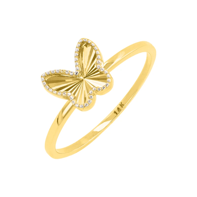 14K Gold Two Tone Butterfly Ring