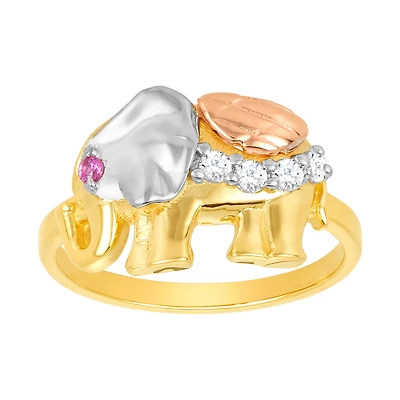 14K Tri Color Gold Elephant Ring
