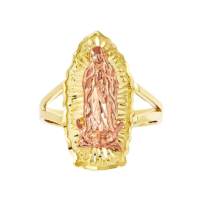 14K Two Tone Lady of Guadalupe Diamond Cut Ring