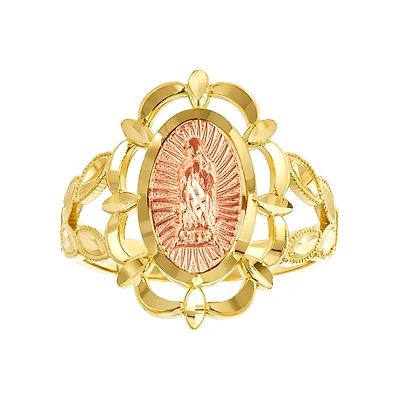 14K Two Tone Lady of Guadalupe Lace Edge Ring