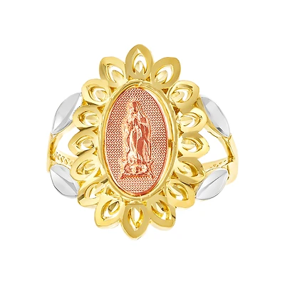 14K Two Tone Lady of Guadalupe Pedal Edge Ring