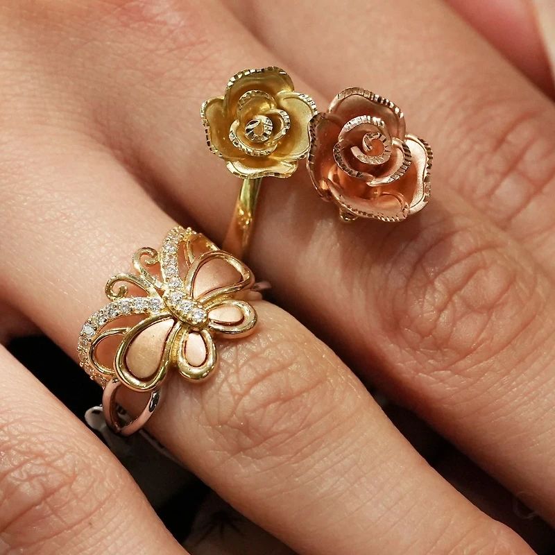 14K Gold Two-Tone Rose Bypass Ring