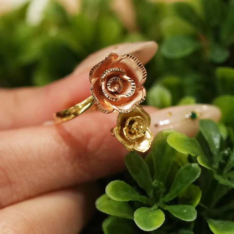 14K Gold Two-Tone Rose Bypass Ring