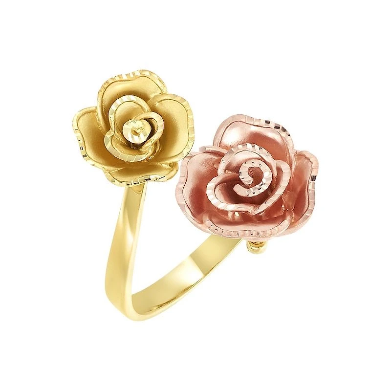 14K Gold Two-Tone Rose Bypass Ring