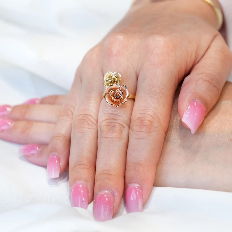 14K Gold Two-Tone Rose Bypass Ring