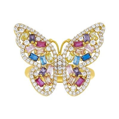 14K Yellow Gold Color CZ Butterfly Ring