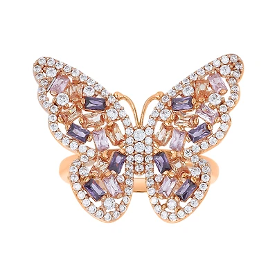 14K Rose Gold Color CZ Butterfly Ring