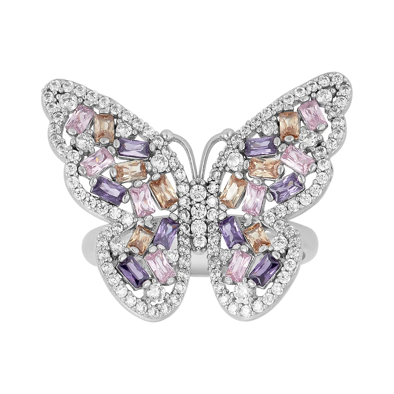 14K White Gold Color CZ Butterfly Ring
