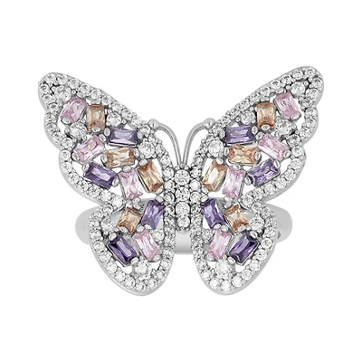 14K White Gold Color CZ Butterfly Ring