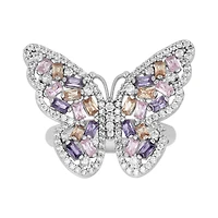 14K White Gold Color CZ Butterfly Ring