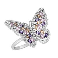 14K White Gold Color CZ Butterfly Ring