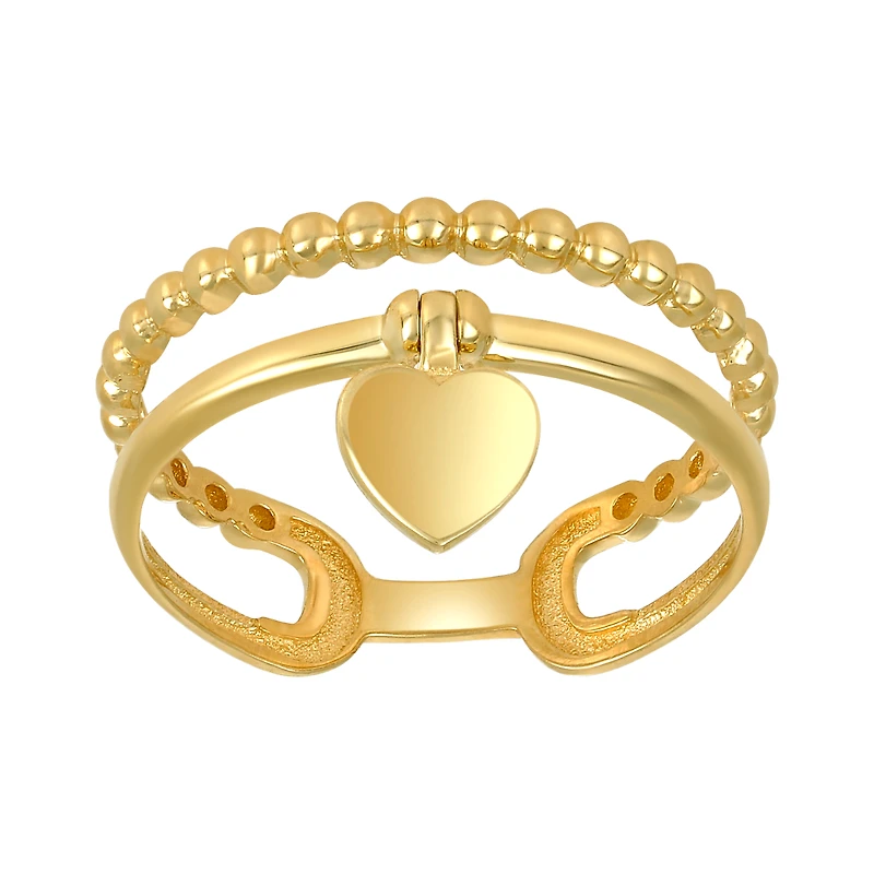 14K Yellow Gold Dangle Heart Design Ring