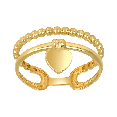 14K Yellow Gold Dangle Heart Design Ring