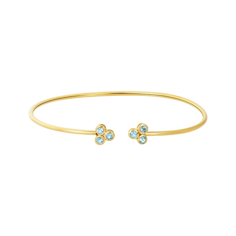 14K Yellow Gold Bangle Bracelet with Blue Topaz Stones
