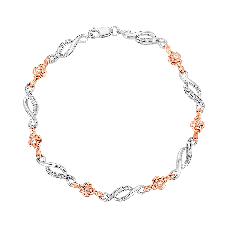 14K Gold Two-Tone Gold Rose and Infinity Diamond Bracelet