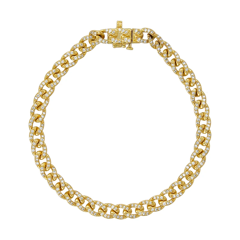14K Yellow Gold Cuban Diamond Pave Bracelet