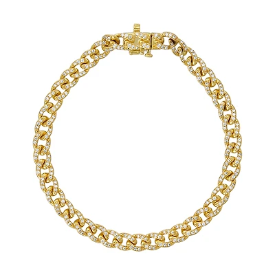 14K Yellow Gold Cuban Diamond Pave Bracelet