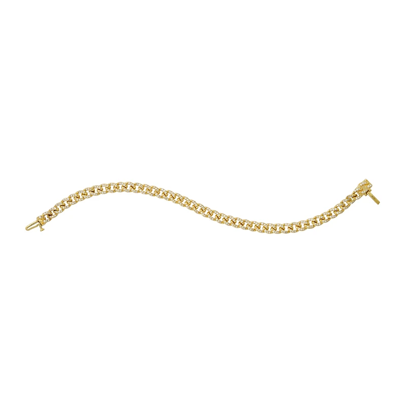 14K Yellow Gold Cuban Diamond Pave Bracelet