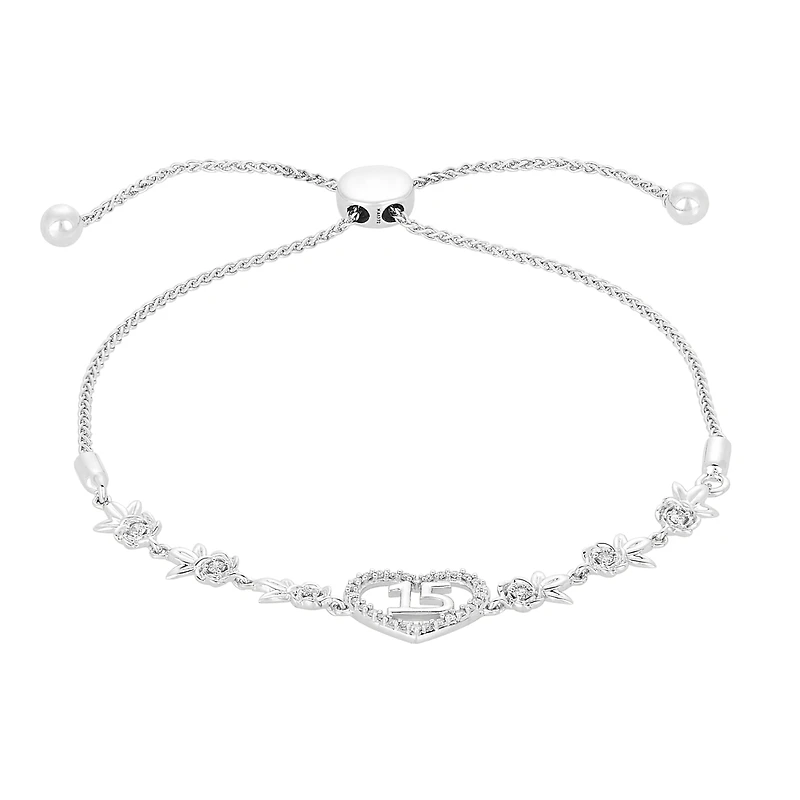 14K Gold Roses Heart Quinceañera Diamond Bracelet