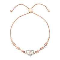 14K Rose Gold Roses Heart Quinceañera Diamond Bracelet