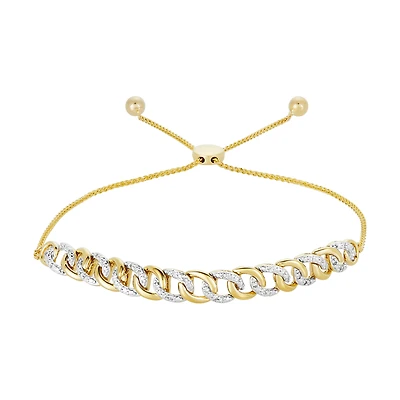 14K Gold Two Tone Cuban Link Diamond Bolo Bracelet