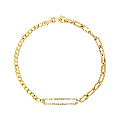 14K Yellow Gold Paperclip and Curb Link Diamond Bracelet