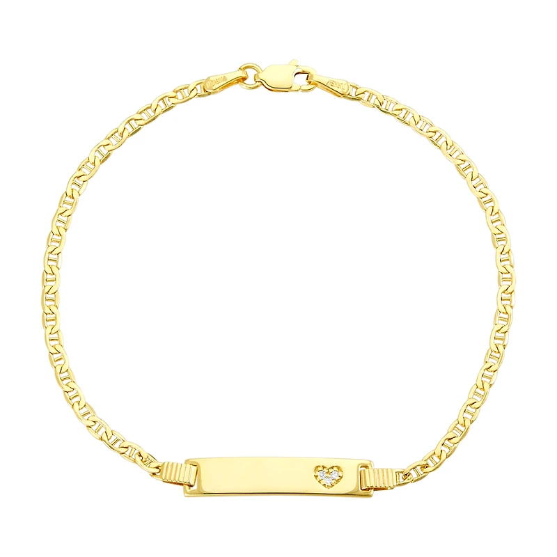 14K Yellow Gold Mariner Link Diamond Heart ID Bracelet