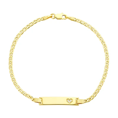 14K Yellow Gold Mariner Link Diamond Heart ID Bracelet