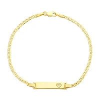 14K Yellow Gold Mariner Link Diamond Heart ID Bracelet
