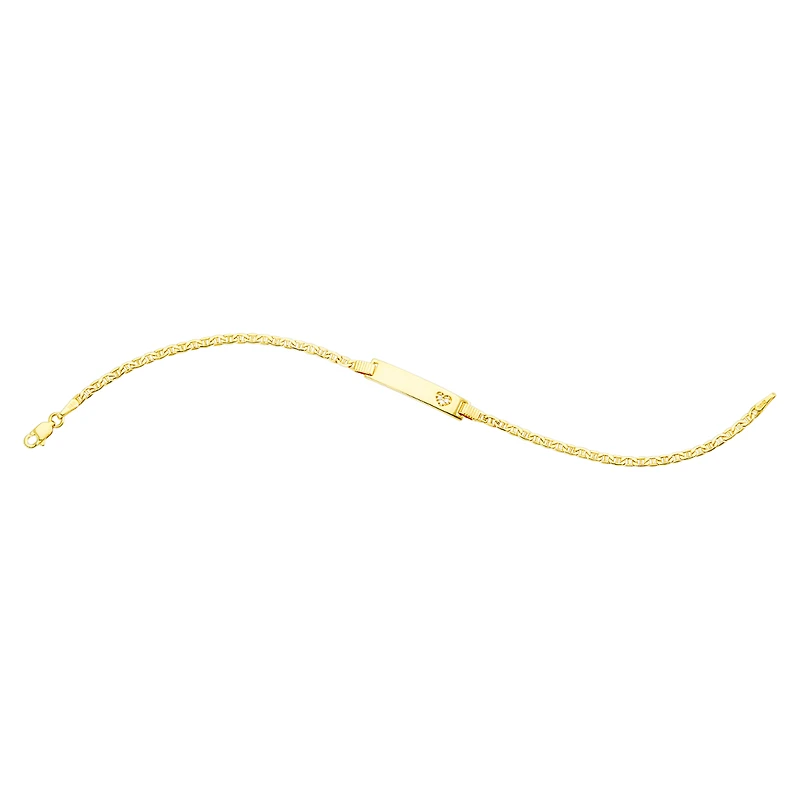 14K Yellow Gold Mariner Link Diamond Heart ID Bracelet